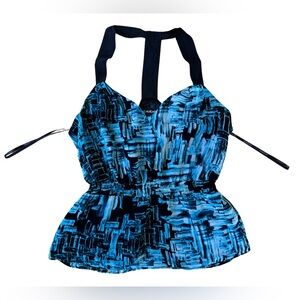 Beautiful Bebe Silk Blue/Black Sleeveless Top
